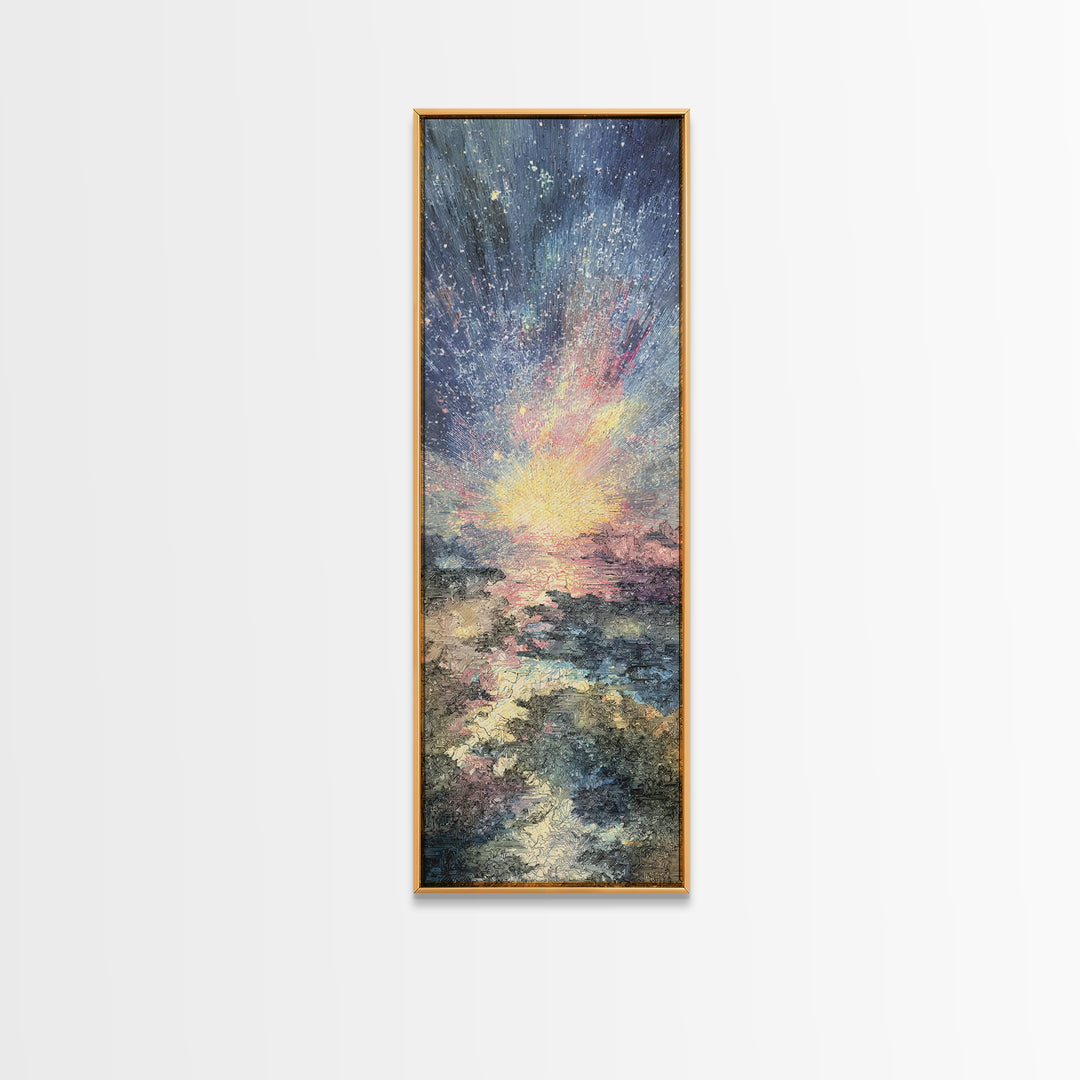 Radiant Ocean Sunrise With Textured Sky And Waves, Canvas Print, Dreamy Wall Art, Nature Scene Art For Living Room Decor Gift