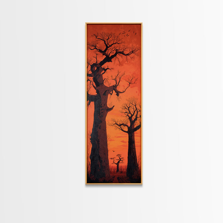 Orange Sunset Baobab Silhouette With Birds, African Wall Art, Safari Landscape, Motherland Decor, Large Canvas Print Gift