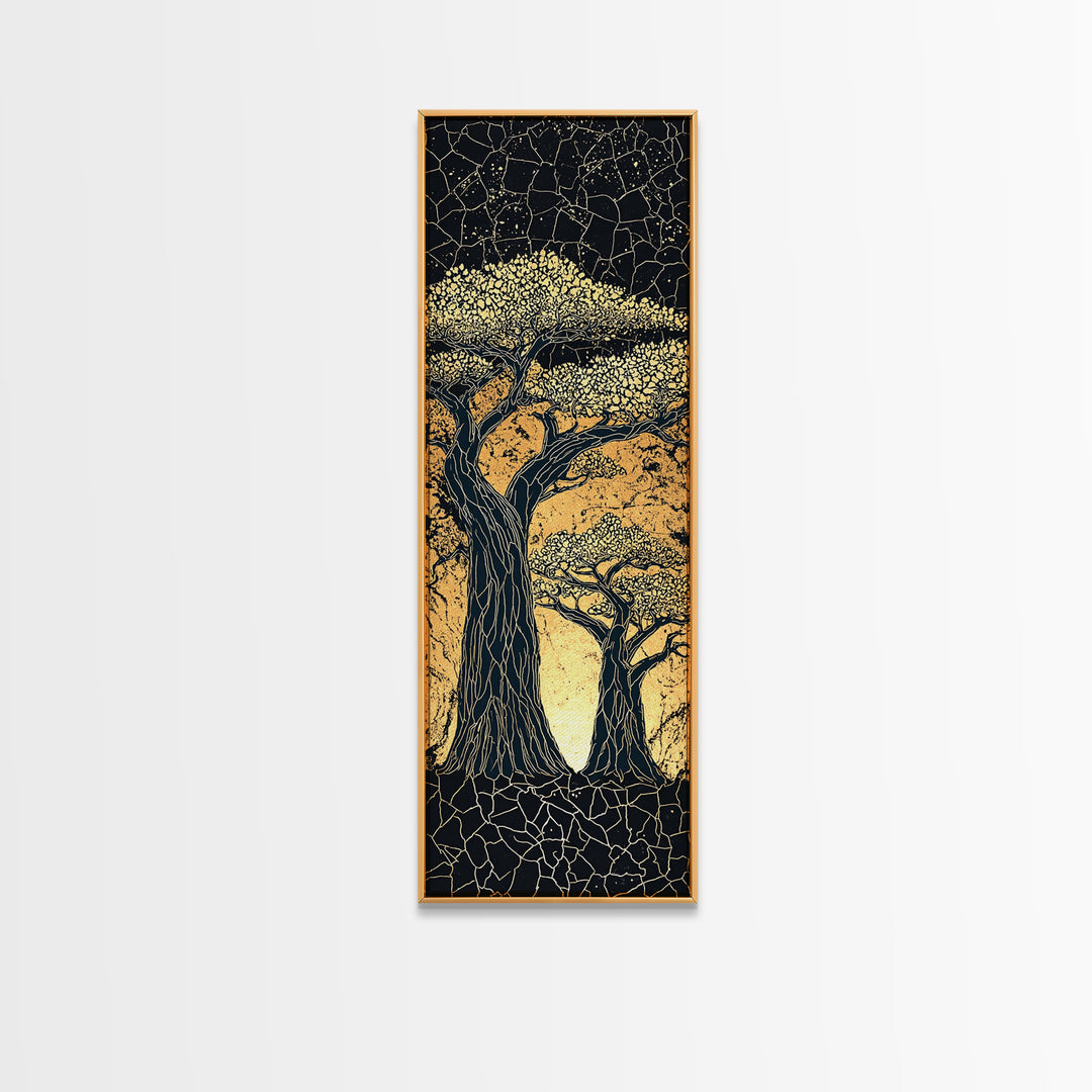 Mosaic Baobab Under Starry Sky, African Wall Art, Abstract Safari Landscape, Earth Tone Decor, Textured Canvas Print Gift