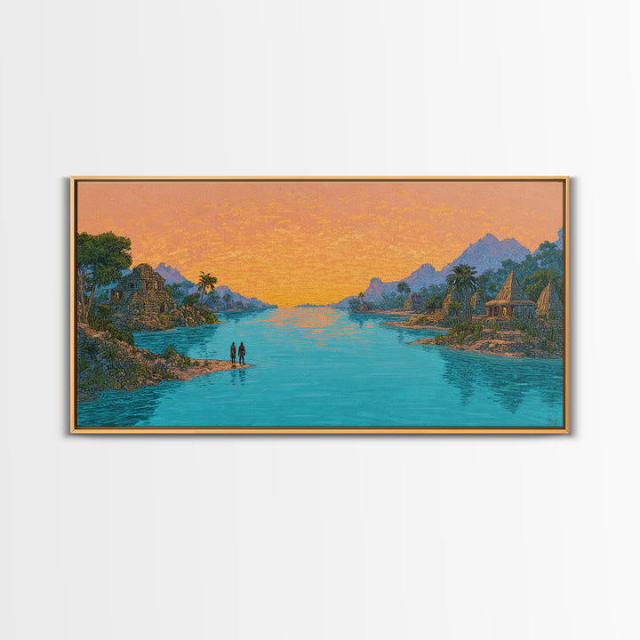 Golden Sunset Island Ruins Canvas Print, African Landscape Wall Art, Tropical Nature Scene Art, Coastal Home Decor Gift For Her