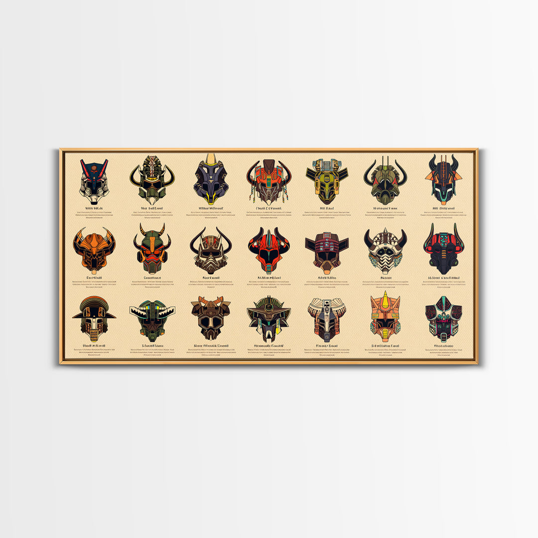 Futuristic African Mask Collection Wall Art, Tribal Mask Canvas Print, Afrofuturism Decor For Gaming Room Or Office Poster