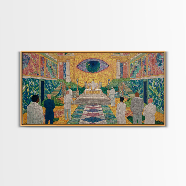 Mystic Eye Temple Ceremony Framed Canvas Print, African Abstract Wall Art, Spiritual Cultural Art Decor, Gallery Statement