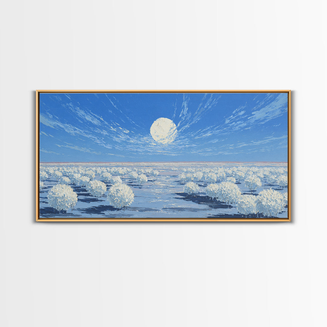 White Desert Bloom Field Canvas Print, African Landscape Wall Art, Dreamy Nature Scene, Blue Minimalist Home Decor Gift For Her