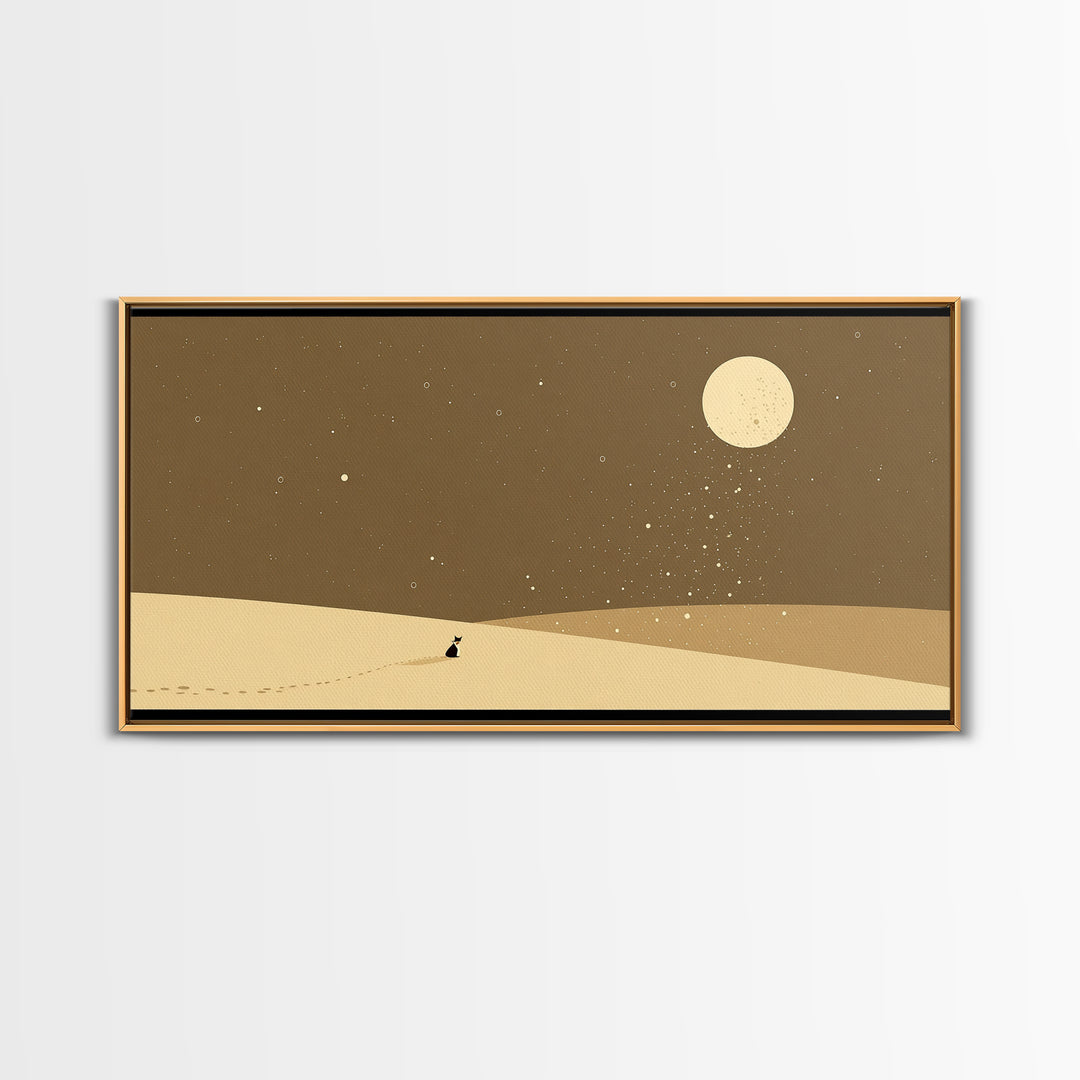 Lone Traveler In Moonlit Sahara Dunes Wall Art, Minimalist African Landscape, Desert Night Canvas, Earth Tone Boho Home Decor