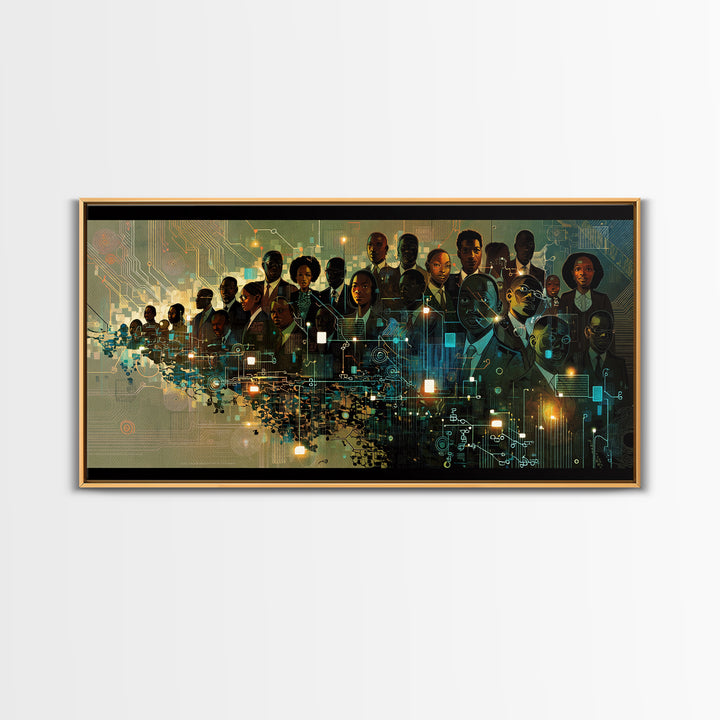 Afrofuturist Black Leaders In Digital City Wall Art, African American Tech Portrait, Futuristic Office Decor Print Canvas Gift