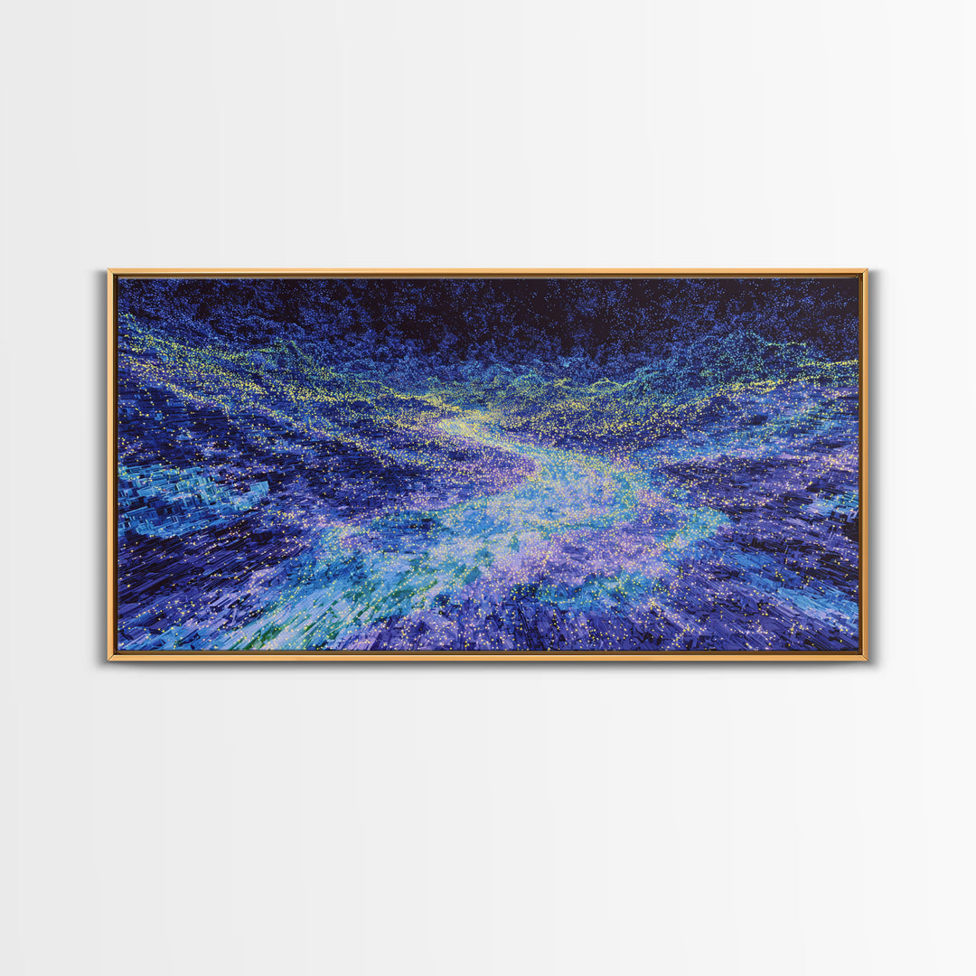 Blue Data Wave Galaxy Abstract Canvas Print, Modern Digital Wall Art, Electric Ocean Energy Decor For Office Bedroom Gift