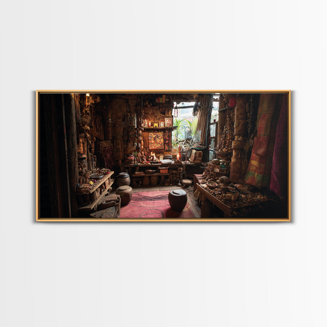 Moody African Market Interior Wall Art, Tribal Objects And Textiles, Cultural Home Decor, Boho Canvas Print For Living Room