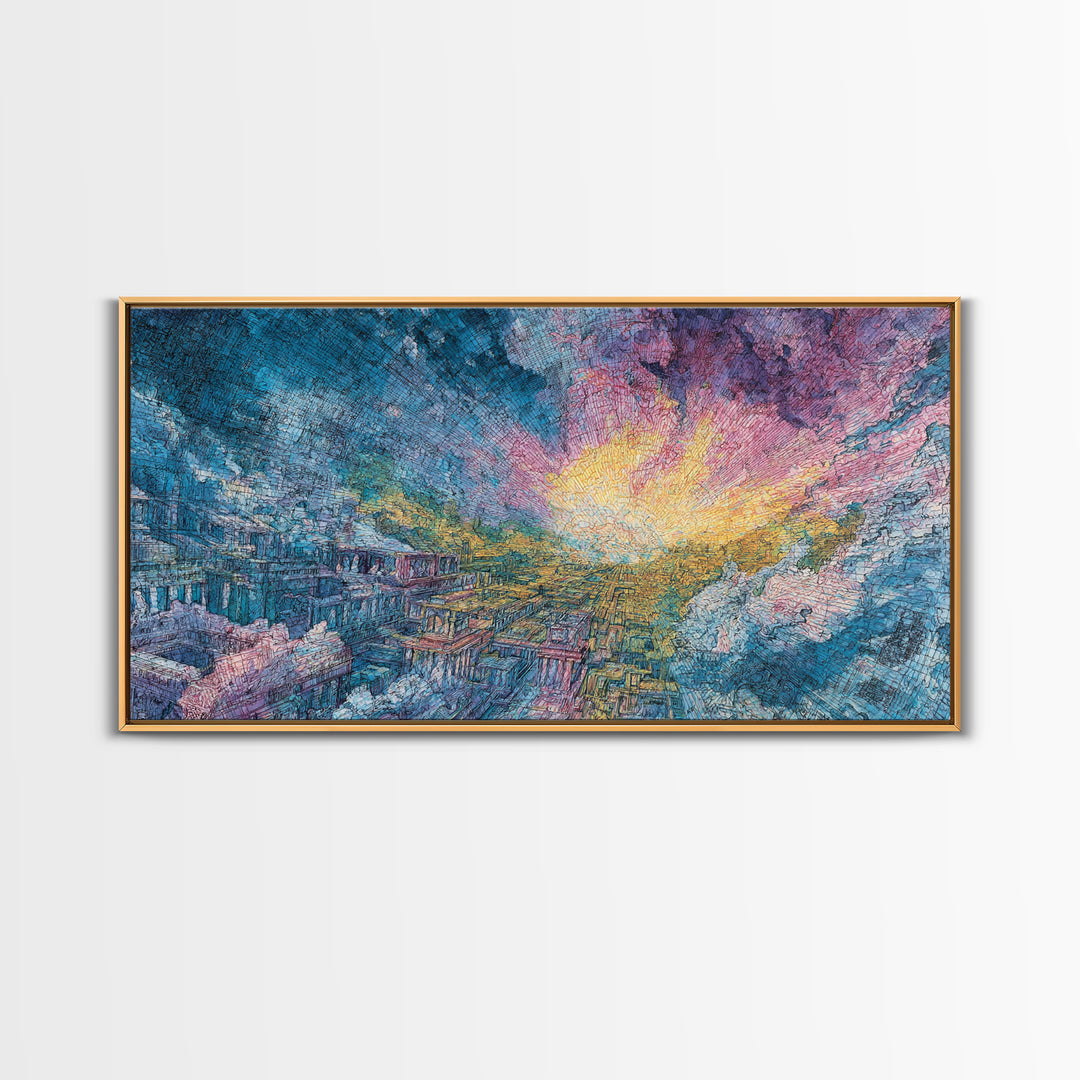 Colorful Canyon Sunset Over Rugged Cliffs Wall Art, Abstract Landscape Canvas Print, Dreamy Nature Scene Home Decor Gift