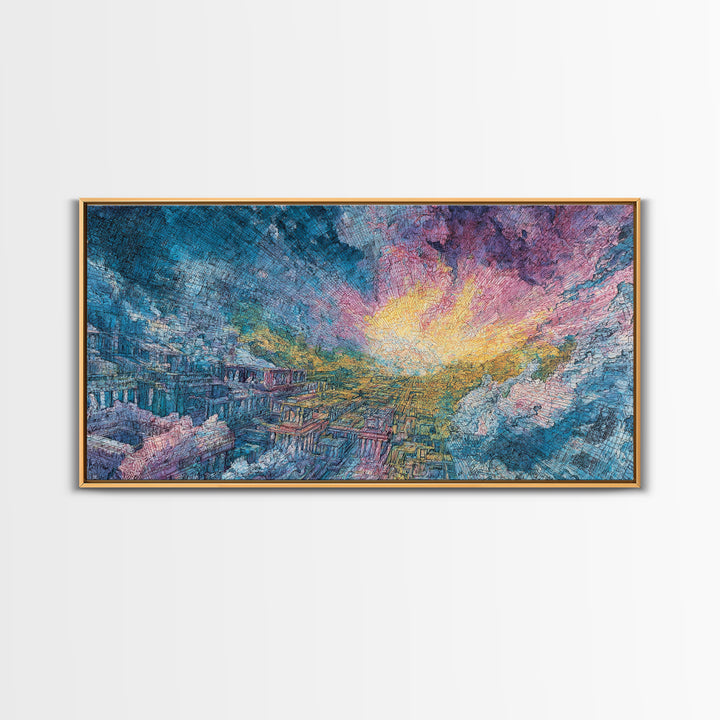 Colorful Canyon Sunset Over Rugged Cliffs Wall Art, Abstract Landscape Canvas Print, Dreamy Nature Scene Home Decor Gift