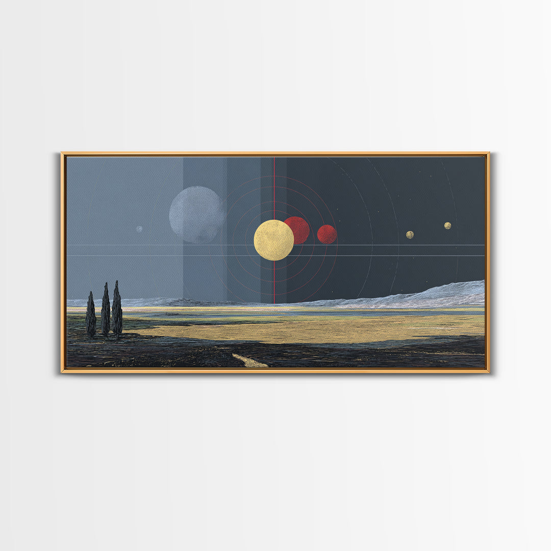 Surreal Planetary Seascape Wall Art, Desert Ocean Astronomy Canvas Print, Dreamy Space Landscape Decor For Living Room Gift