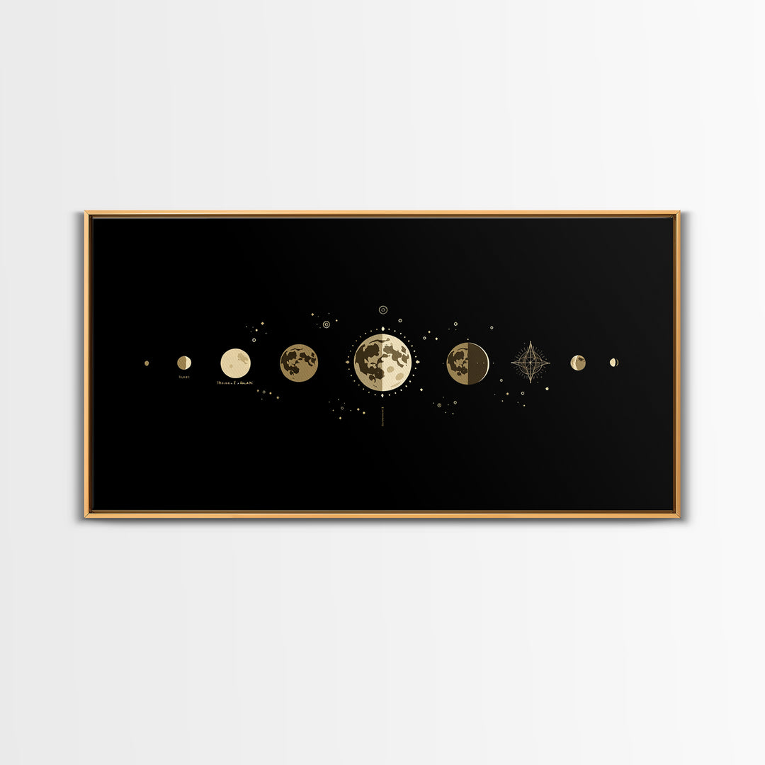 Gold Moon Phase Lunar Cycle Wall Art, Celestial Black Decor, Minimalist Poster, Spiritual Wall Art, Gift For Art Lovers, Home Decor