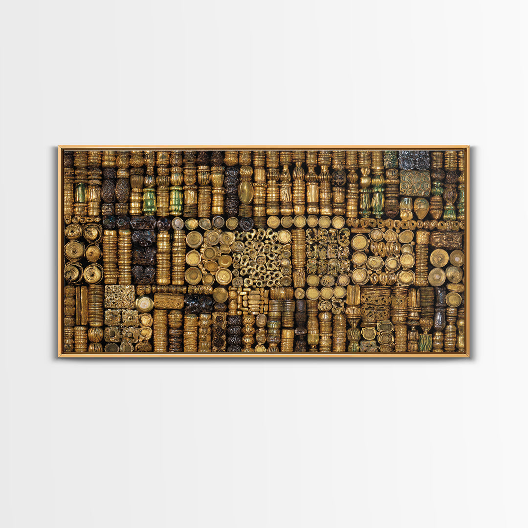 Gold African Bead Mosaic Wall Art, Afrocentric Decor Canvas Print, Tribal Jewelry Pattern, Black Gold Luxury Home Decor Gift