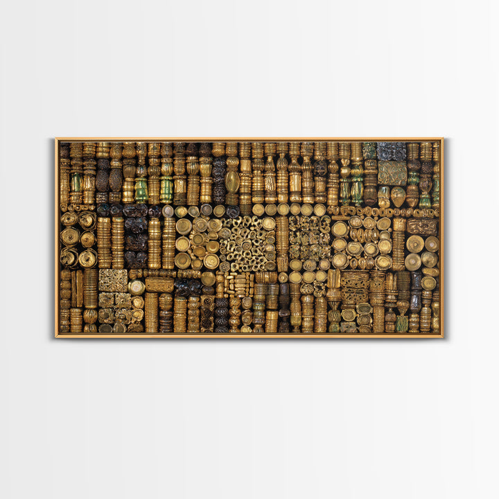 Gold African Bead Mosaic Wall Art, Afrocentric Decor Canvas Print, Tribal Jewelry Pattern, Black Gold Luxury Home Decor Gift
