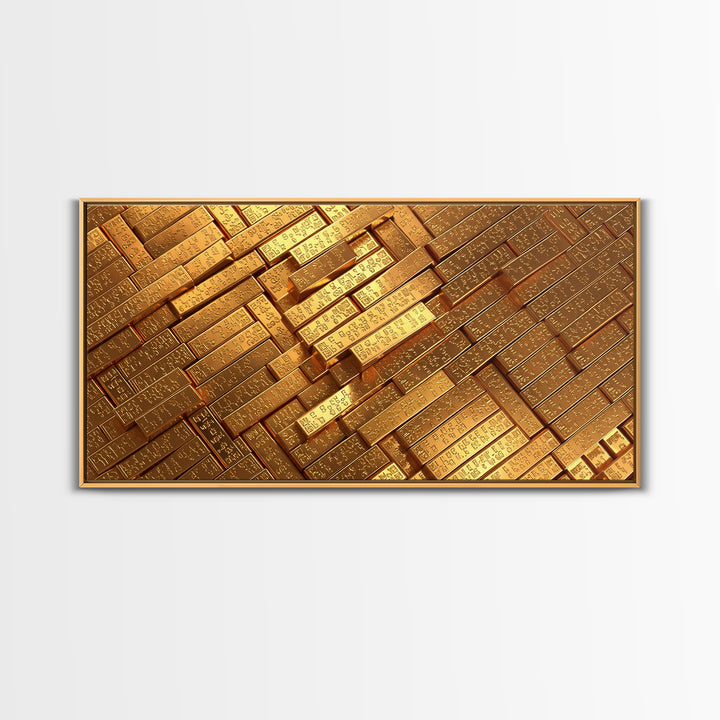Stacked Gold Bar Pattern Wall Art, African Inspired Canvas Print, Luxury Black Gold Art, Geometric Office Decor Gift For Him