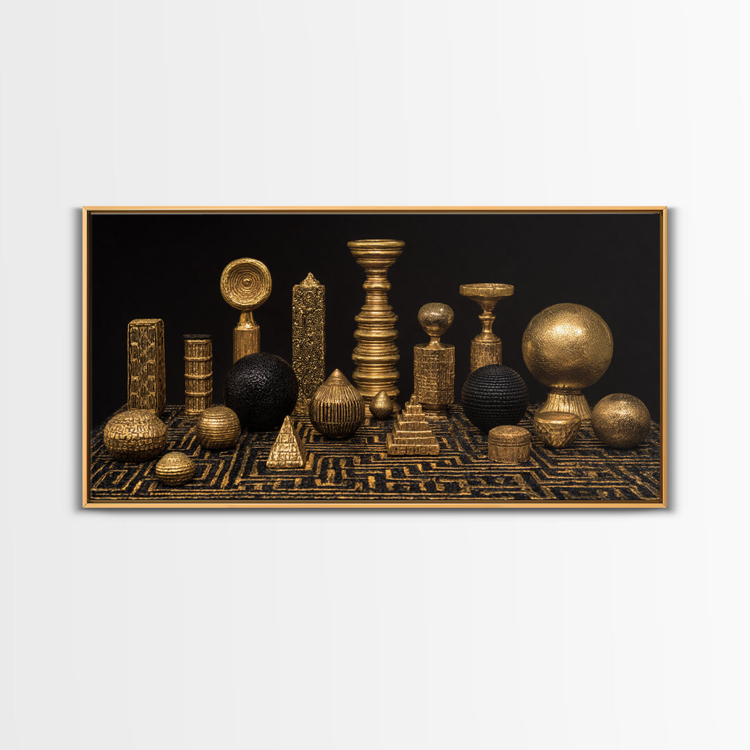 Gold Tribal Sculpture Still Life Wall Art, African Art Decor Canvas Print, Black Gold Luxury Canvas, Statement Home Decor