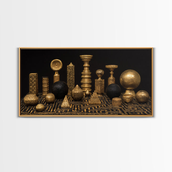 Gold Tribal Sculpture Still Life Wall Art, African Art Decor Canvas Print, Black Gold Luxury Canvas, Statement Home Decor