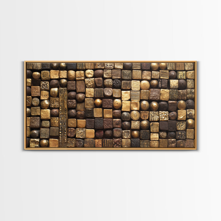 Bronze Gold Textured Mosaic Wall Art, Abstract African Art Canvas Print, Earth Tone Geometric Pattern, Bold Home Decor Gift
