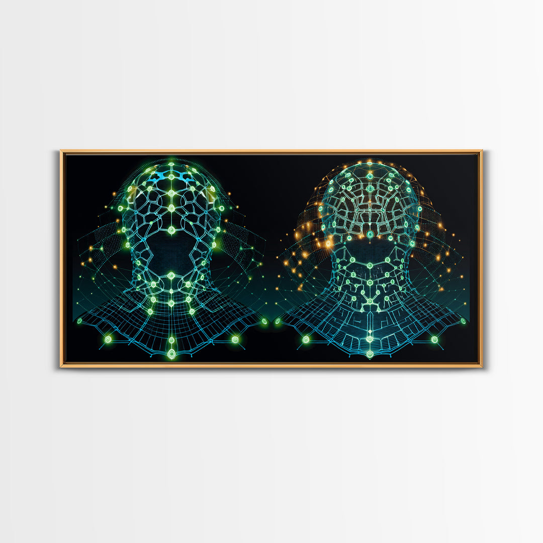Glowing Cyber African Masks Canvas Print, Afrofuturism Decor, Tribal Mask Art, Digital Wall Art, Afrocentric Home Decor Gift