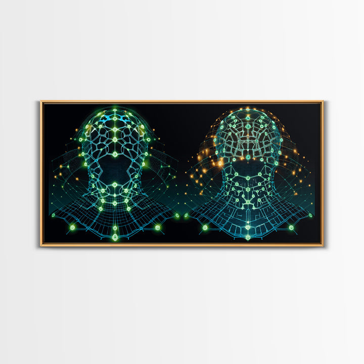 Glowing Cyber African Masks Canvas Print, Afrofuturism Decor, Tribal Mask Art, Digital Wall Art, Afrocentric Home Decor Gift