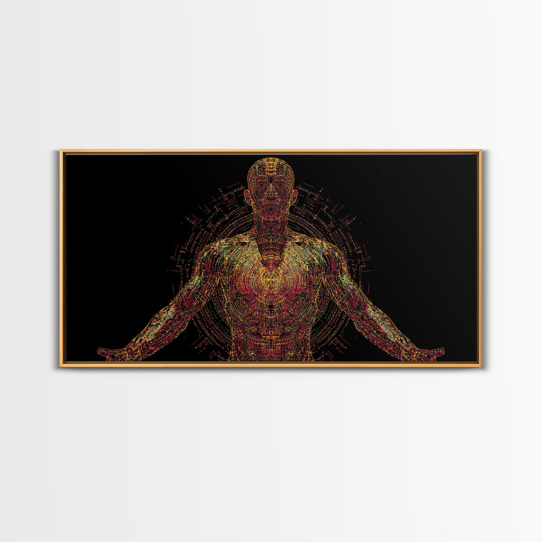 Radiant Digital African Warrior Figure Wall Art, Black Man Art, Spiritual Wall Decor, Afrofuturism Decor, Modern Canvas Art