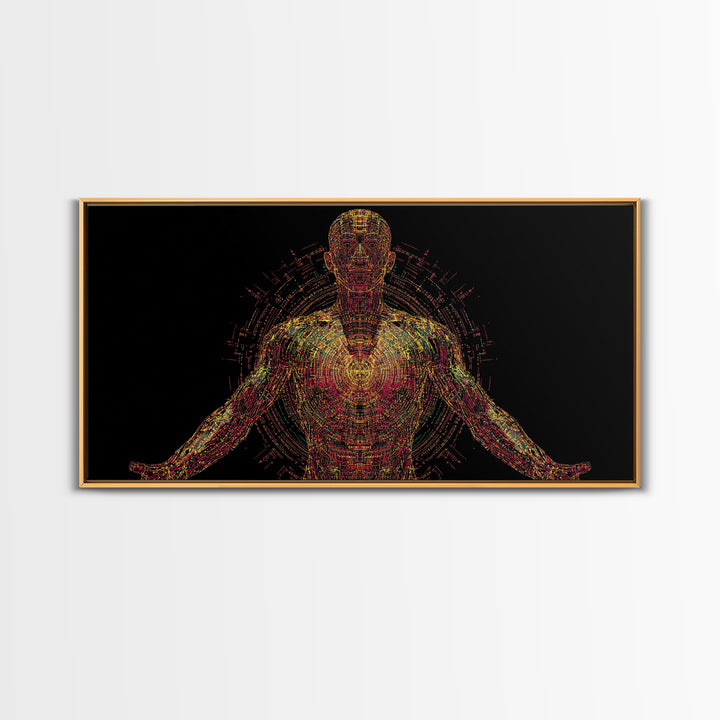 Radiant Digital African Warrior Figure Wall Art, Black Man Art, Spiritual Wall Decor, Afrofuturism Decor, Modern Canvas Art