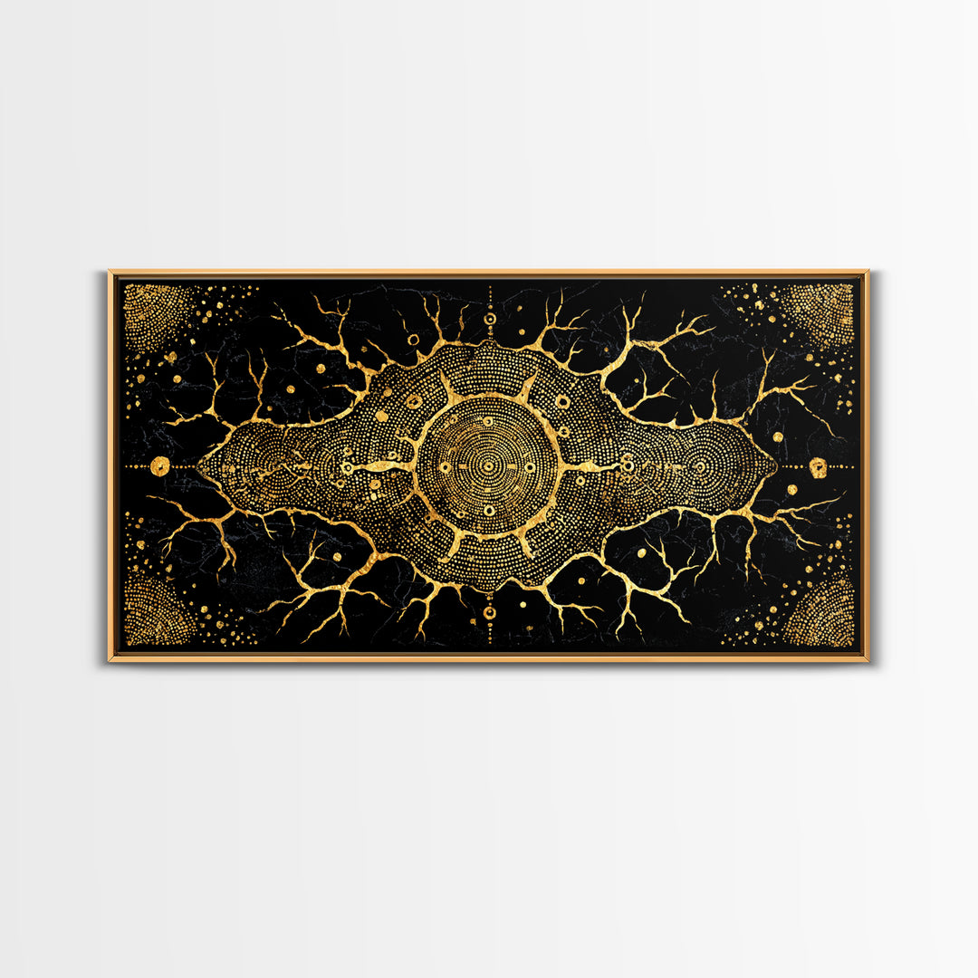 Golden Neural Tree Abstract Canvas Print, African Abstract Art, Spiritual Wall Art, Black And Gold Art, Modern Home Decor