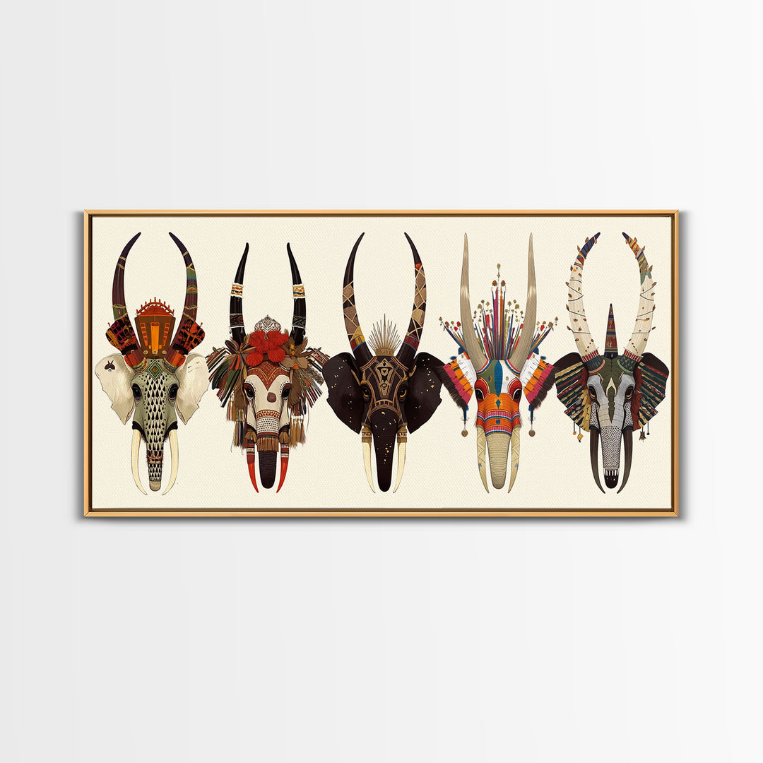 Horned African Animal Skull Masks Wall Art, Tribal Mask Art, African Safari Art, Cultural Wall Decor, Statement Piece Gift