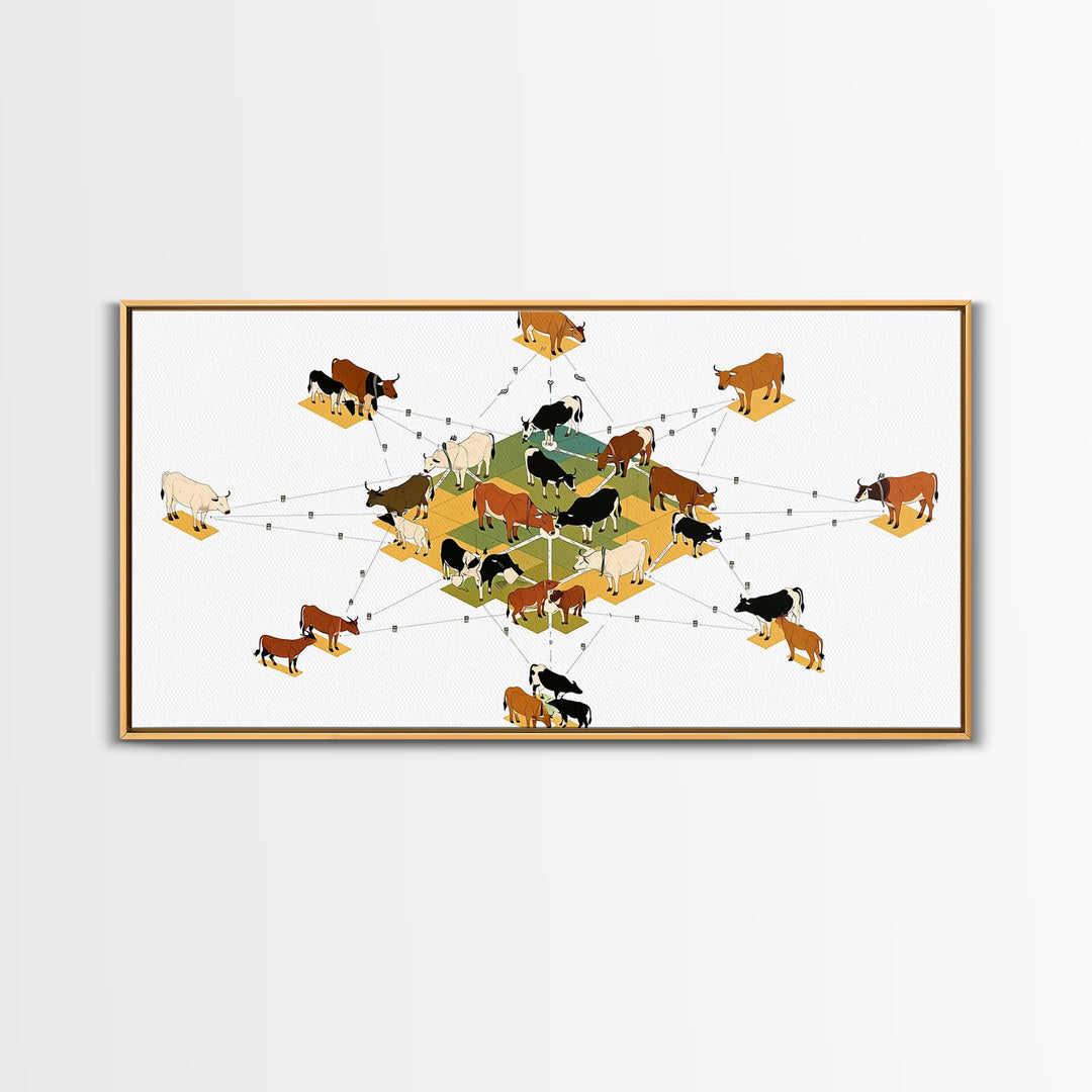 Geometric Cattle Herd Diagram Wall Art, African Farm Animal Print, Modern Ranch Decor, Educational Canvas Print Gift For Office