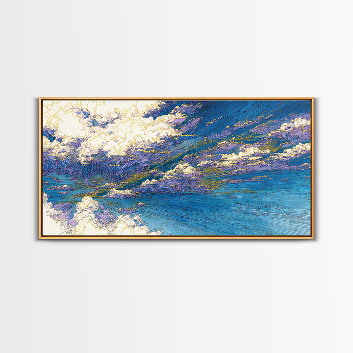 Blue Abstract Ocean Sky Wall Art, Textured Coastal Landscape Painting, Modern Canvas Print, Dreamy Home Decor Gift For Living Room