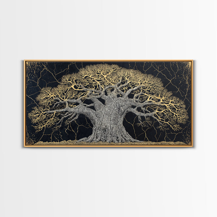 Black And Gold Baobab Tree Canvas Print, Abstract African Art, Textured Statement Wall Art, Modern Tribal Home Decor, Gift