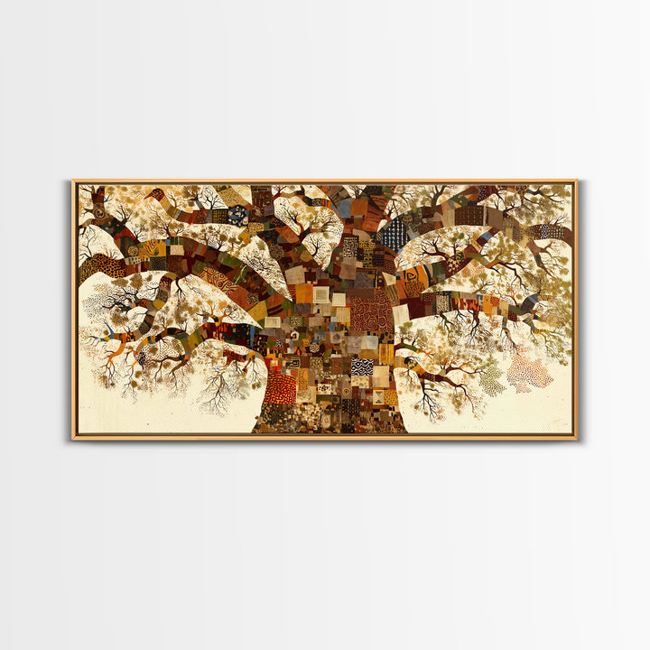 Patchwork Baobab Tree Wall Art, African Fabric Canvas Print, Ankara Pattern Decor, Afrocentric Statement Home Decor Gift