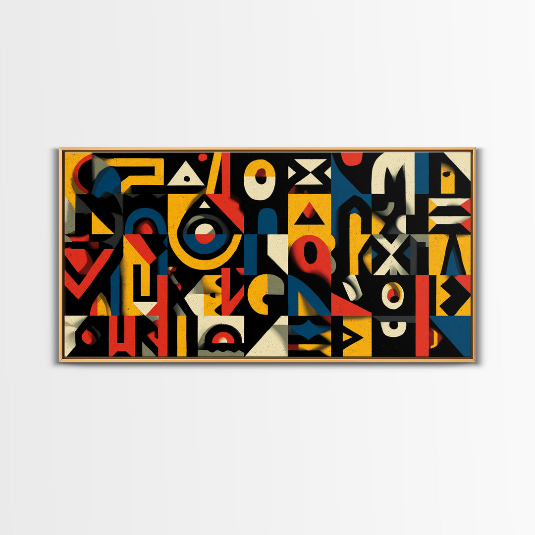 Modern African Geometric Shapes Wall Art, Primary Color Abstract Canvas Decor, Afrocentric Pattern Print, Bold Home Accent