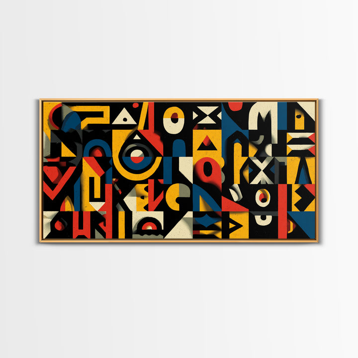 Modern African Geometric Shapes Wall Art, Primary Color Abstract Canvas Decor, Afrocentric Pattern Print, Bold Home Accent