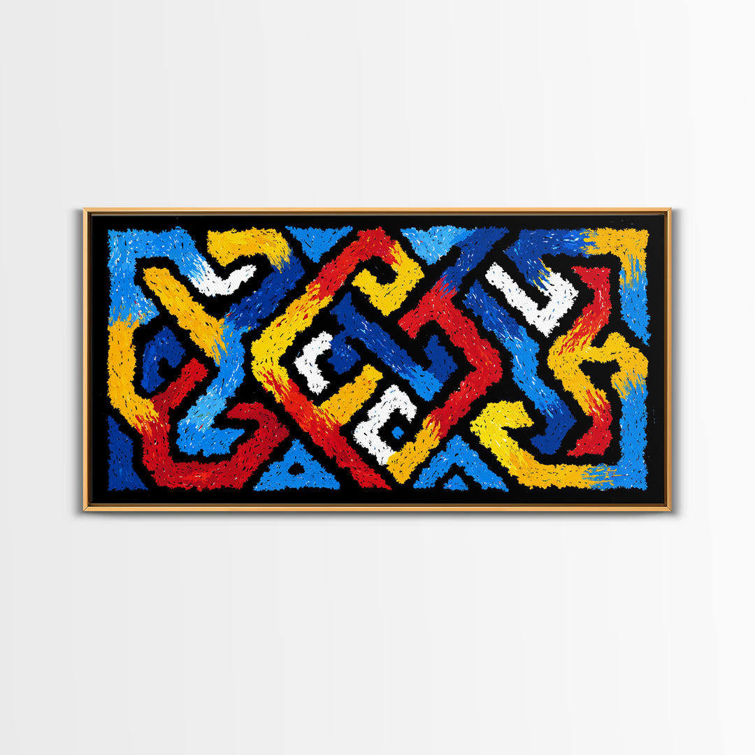Colorful African Tribal Textile Canvas Print, Bold Geometric Pattern Wall Decor, Ankara Inspired Art, Vibrant Home Accent