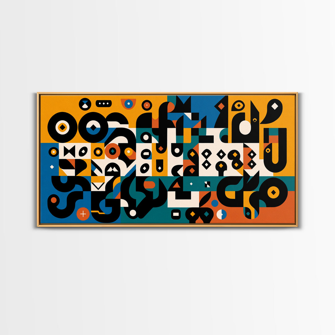 Teal Orange Geometric Cubist Shapes Canvas Print, Abstract African Art, Afrocentric Wall Decor, Modern Black Art For Living Room
