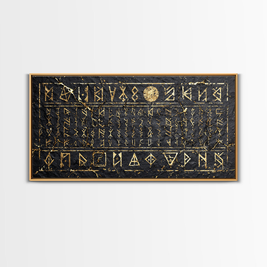 Black Gold Ancient Glyph Stone Tablet Wall Art, African Tribal Decor, Mystical Cultural Art, Framed Canvas Print For Statement Home Decor