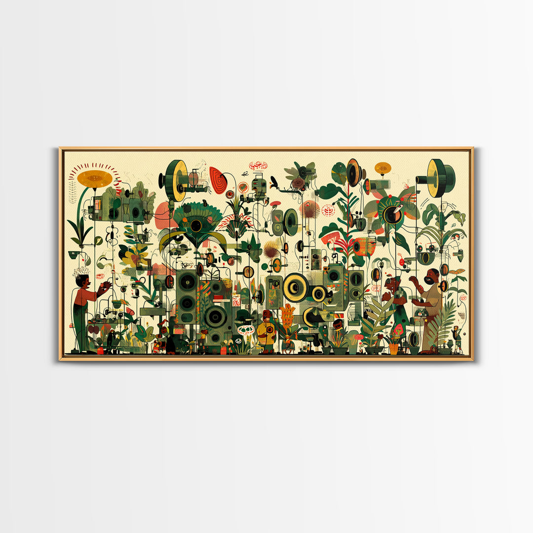 Vibrant African Garden Music Festival Canvas Print, Afrocentric Wall Decor, Black Culture Art, Botanical Living Room Art