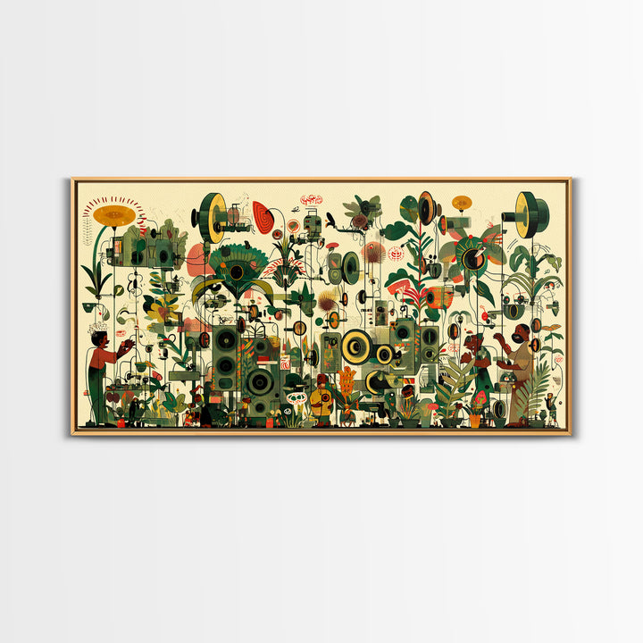 Vibrant African Garden Music Festival Canvas Print, Afrocentric Wall Decor, Black Culture Art, Botanical Living Room Art