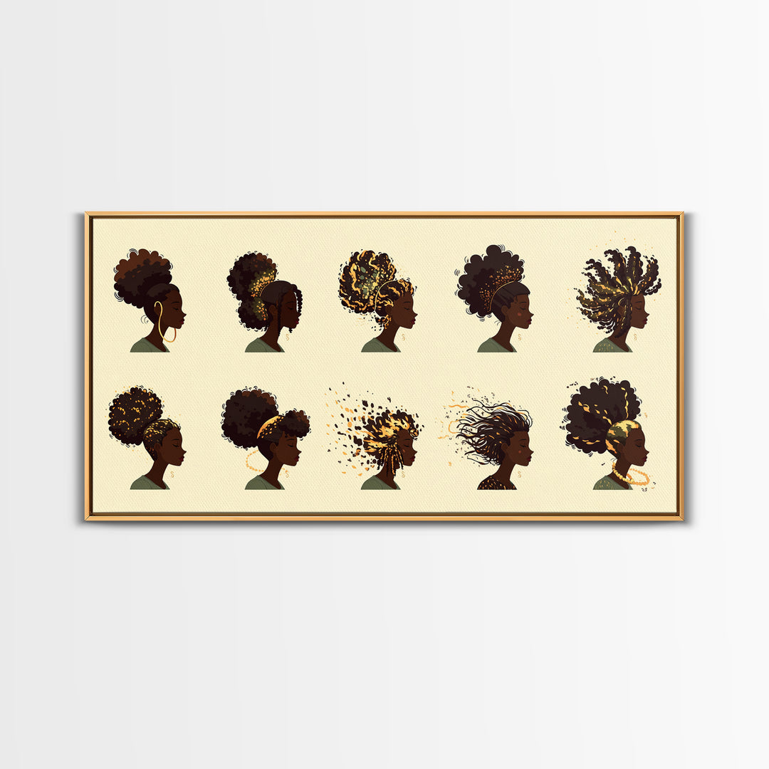 African Women Hairstyle Portraits Wall Art, Black Woman Art, Afrocentric Decor, Melanin Prints, Feminine Home Decor Gift