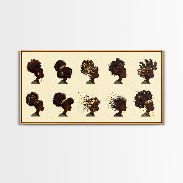African Women Hairstyle Portraits Wall Art, Black Woman Art, Afrocentric Decor, Melanin Prints, Feminine Home Decor Gift