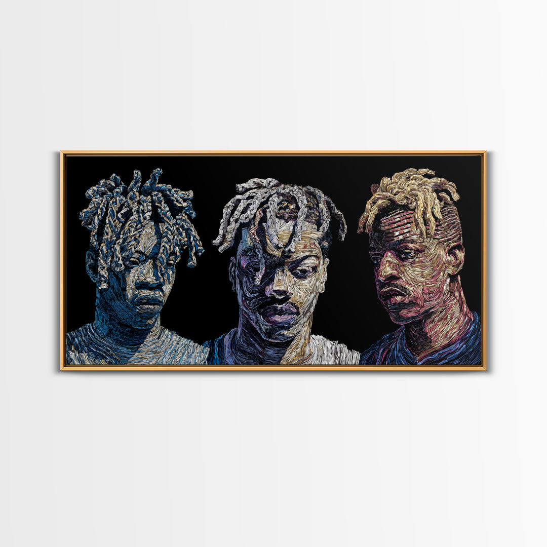 Textured Black Men Portrait Trio Wall Art, Contemporary African American Art, Urban Afrocentric Decor, Bold Canvas Print