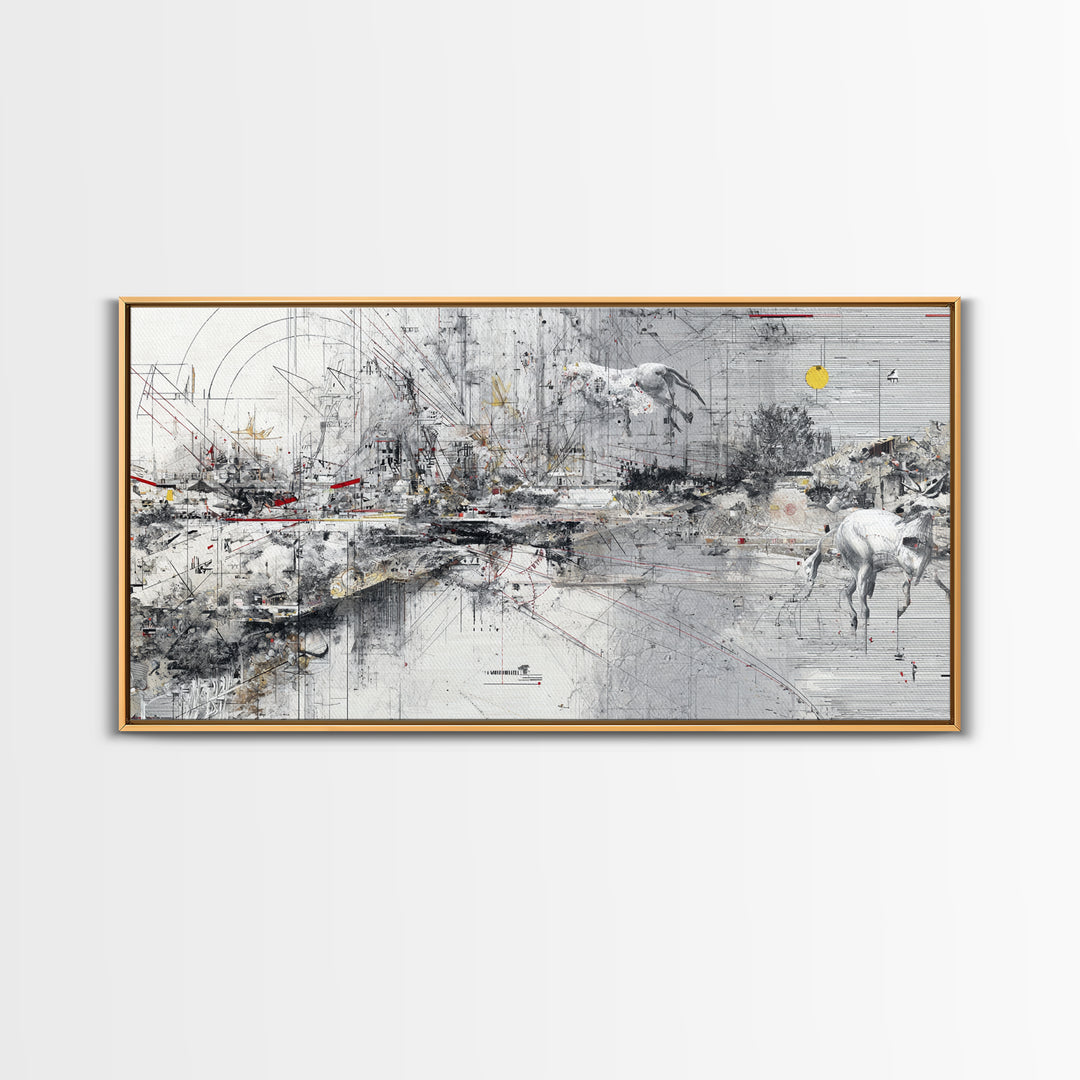 Abstract Elephant Landscape Wall Art, Modern Safari Decor, Gray Canvas Artwork, Statement Living Room Office Home Decor Gift