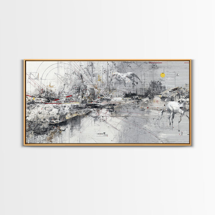 Abstract Elephant Landscape Wall Art, Modern Safari Decor, Gray Canvas Artwork, Statement Living Room Office Home Decor Gift