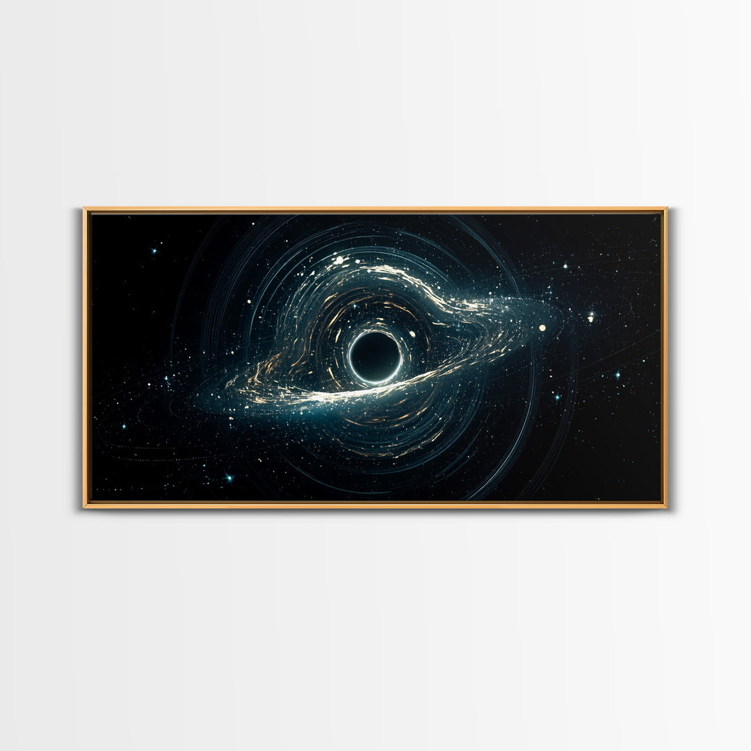 Luminous Cosmic Black Hole Canvas Print, Modern Galaxy Wall Art, Blue Abstract Space Decor For Bedroom Office Home Art Gift
