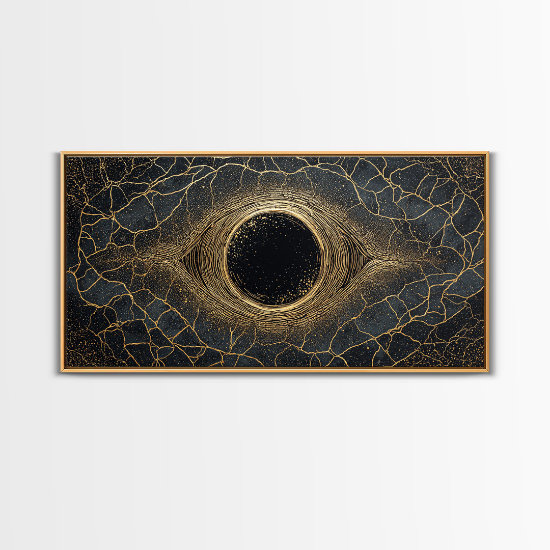 Golden Cosmic Eye Wall Art, Black And Gold Abstract Art, Mystical Wall Decor, Modern Canvas Art, Spiritual Statement Decor