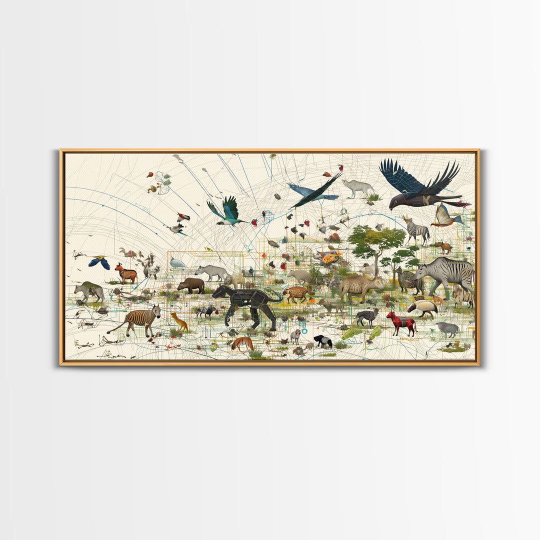 African Safari Map Canvas Print, Wildlife Collage With Elephant Giraffe Rhino, Serengeti Wall Decor, Jungle Animal Art Home Decor