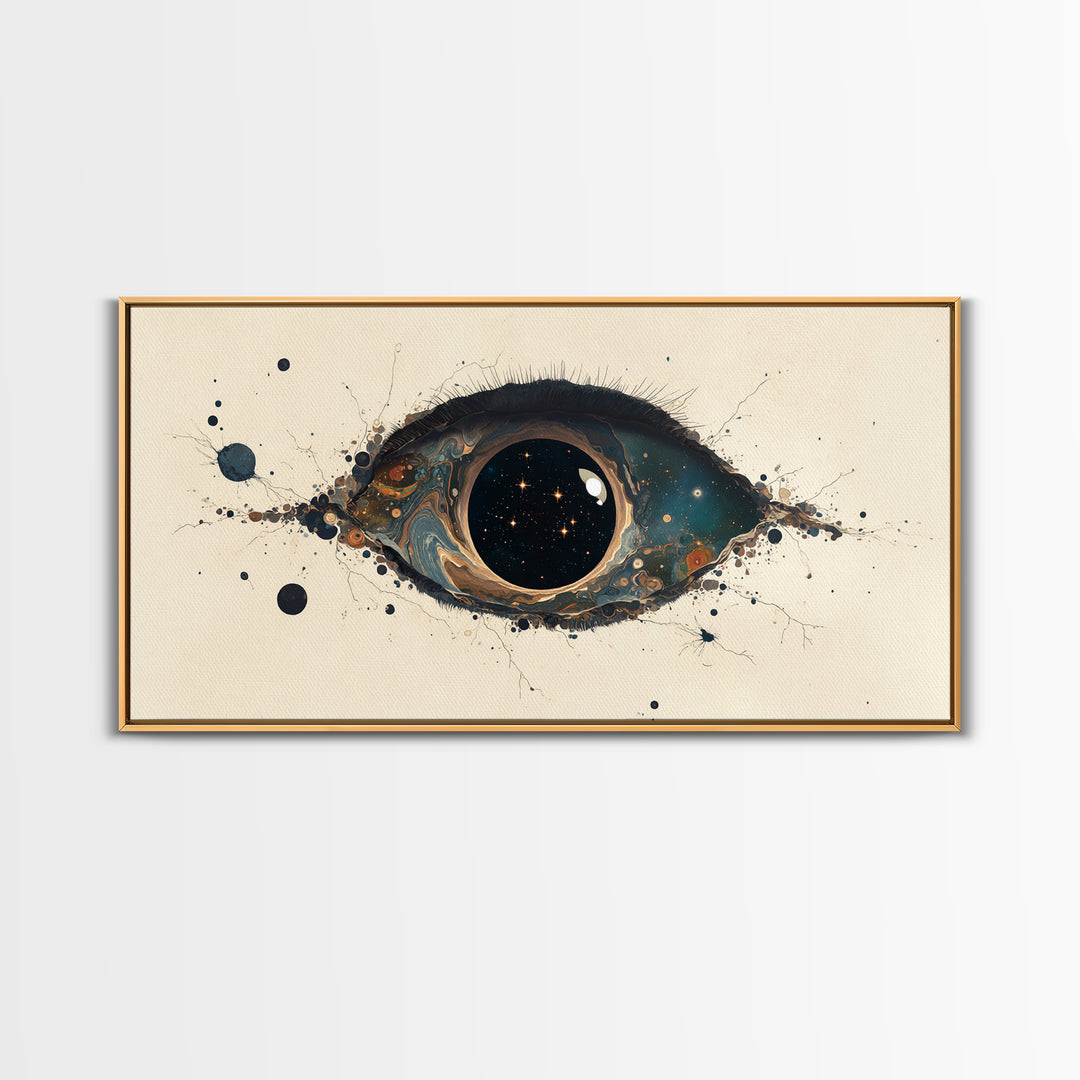 Cosmic Eye Canvas Print, Teal Gold Abstract Painting, Dreamy Wall Art, Modern Mystical Decor For Bedroom Or Office Statement Piece