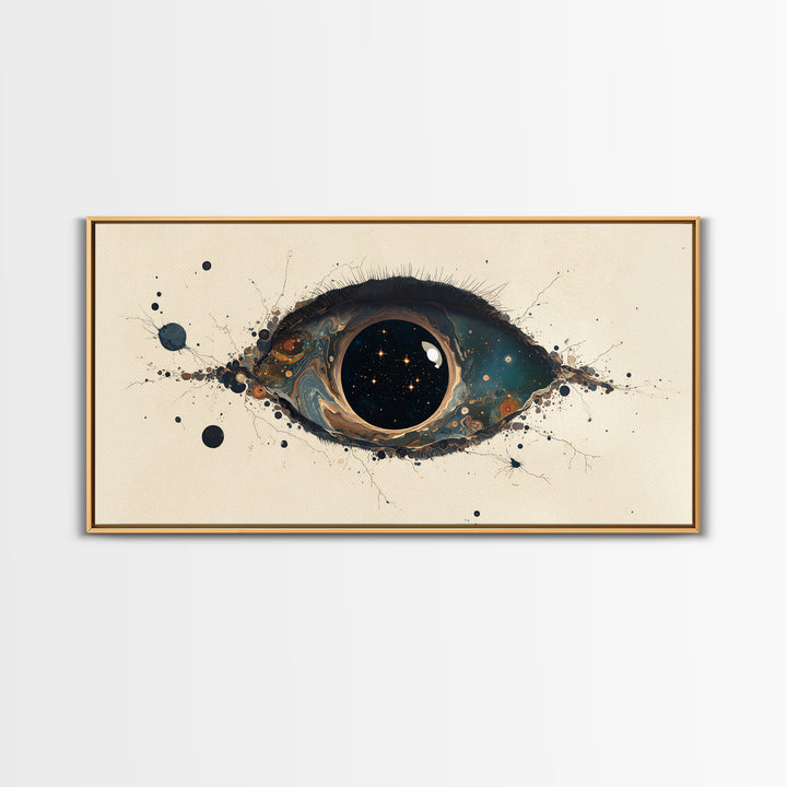 Cosmic Eye Canvas Print, Teal Gold Abstract Painting, Dreamy Wall Art, Modern Mystical Decor For Bedroom Or Office Statement Piece