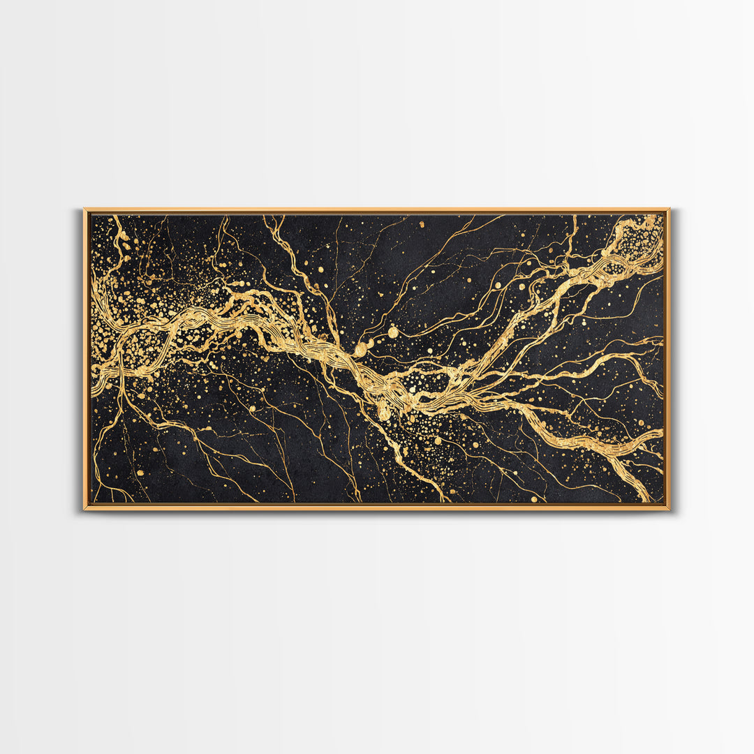 Gold Energy Flow Canvas Print, Black And Gold Abstract Painting, Luxury Wall Art, Modern Textured Statement Decor For Living Room