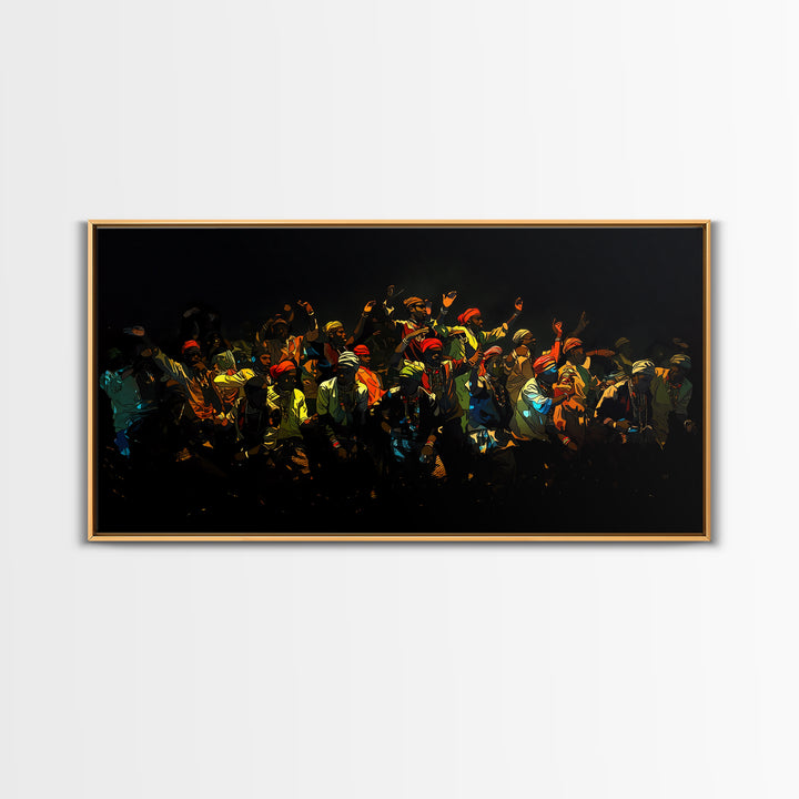 Joyful African Celebration Crowd Canvas Print, Black Culture Wall Art, Vibrant Festival Decor, Afrocentric Dance Painting
